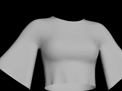 White Cropped Top With Flared Sleeves Fitted Casual Stylish Design 3d model