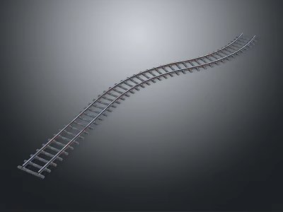 Curved Railway Track Model with Metal Rails and Wooden Sleepers 3d model
