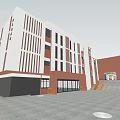 Modern Office Building With Glass Windows And White Brown Exterior Facade