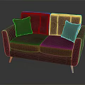 Burgundy Two Seater Sofa With Decorative Cushions And Light Wooden Legs