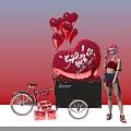 Romantic Photo Spot With Red Heart Balloons Large Love Decoration Bicycle And Gift Boxes