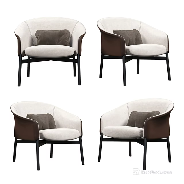 Modern Style Public Chair With White Brown Upholstered Seat And Armrest 3d model 