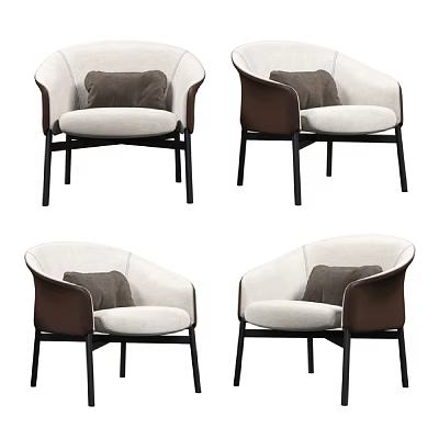 Modern Style Public Chair With White Brown Upholstered Seat And Armrest 3d model