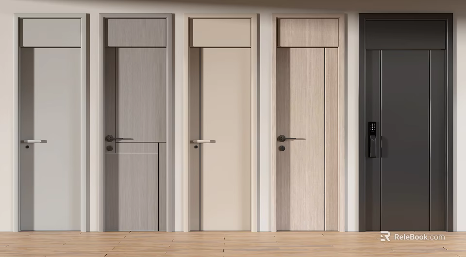 Modern Hinged Doors With Various Styles And Different Color Finishes 3d model 