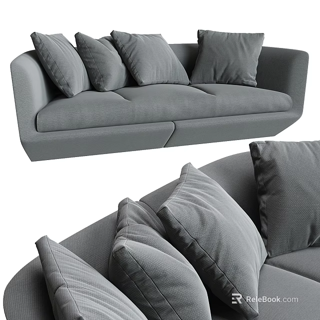 Modern Gray Sectional Sofa With Soft Plush Cushions And Comfortable Design 3d model 