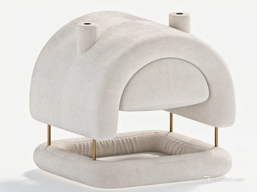 Beige Fabric Pet House With Arched Top Golden Legs And Cushioned Interior 3d model 