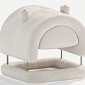 Beige Fabric Pet House With Arched Top Golden Legs And Cushioned Interior