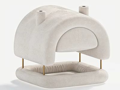 Beige Fabric Pet House With Arched Top Golden Legs And Cushioned Interior 3d model