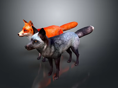 Game and Movie Character Design Featuring Orange And Gray Foxes With Realistic Fur 3d model
