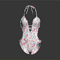 Fashionable One Piece Swimsuit With White Base Colorful Sprinkles Print Halter Neck Deep V Design