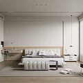 Modern Bedroom Interior Design With Platform Bed Wooden Headboard Desk Chair And Area Rug