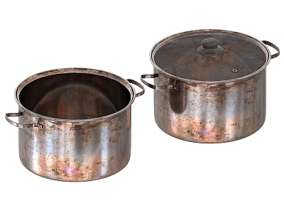 Two Vintage Metal Cooking Pots With and Without Lids for Kitchen Cooking 3d model