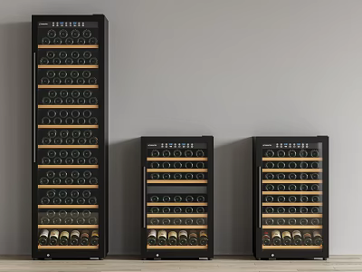 Modern Black Wine Cabinets With Different Sizes And Wooden Shelves For Wine Storage 3d model