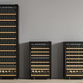 Modern Black Wine Cabinets With Different Sizes And Wooden Shelves For Wine Storage