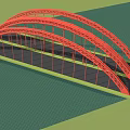 Red Arch Bridge With Multi Arch Metal Frame Structure Over Road 3d model