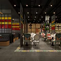 Colorful Restaurant Interior Design With Stained Glass Panels Booth Seating And Pendant Lights