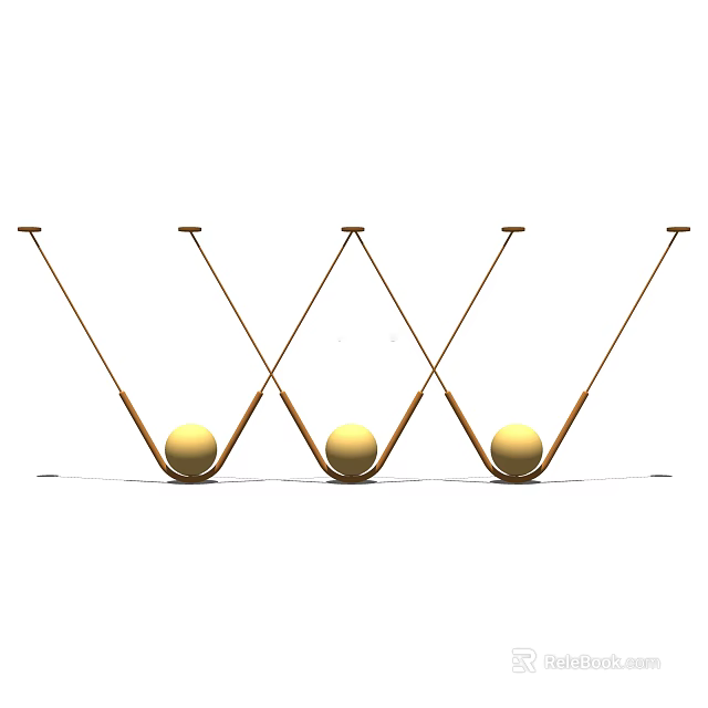 Modern Three Golden Spherical Chandeliers with Brown Hanging Brackets Design 3d model 