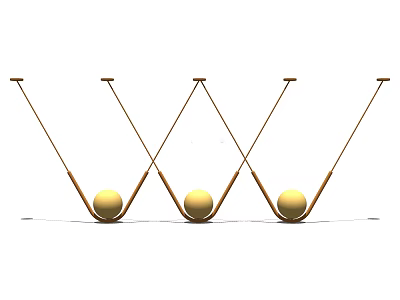 Modern Three Golden Spherical Chandeliers with Brown Hanging Brackets Design 3d model