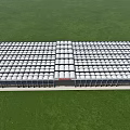 Modern Flower Market Building With Glass Structure Green Lawn And Red Signage