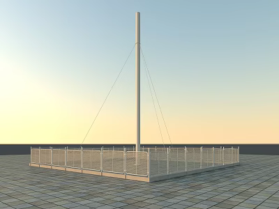Modern Tall Pole Structure With Surrounding Fence And Stone Tiled Ground 3d model