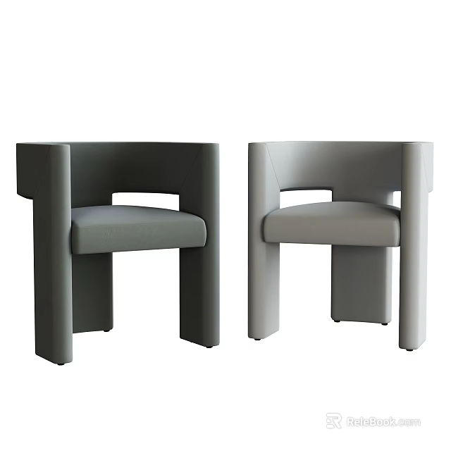 Modern Minimalist Dining Chairs In Dark And Light Gray With Square Armrests And Sleek Design 3d model 