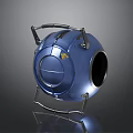 Blue Spherical Space Probe With Metallic Frame For Cosmic Exploration