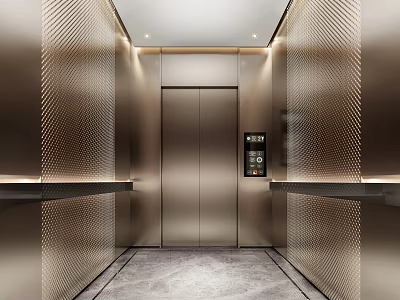 Sleek Modern Elevator Interior With Textured Metal Walls And Marble Floor 3d model