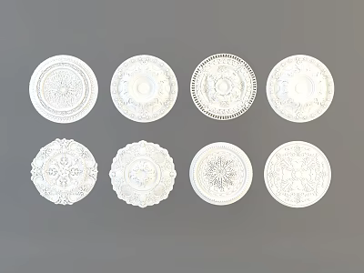 White Decorative Ceiling Medallions with Various Ornate Patterns Collection 3d model