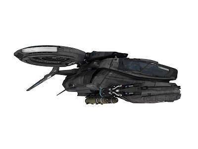 Futuristic Black Spacecraft With Sleek Mechanical Structure And Propulsion Engines 3d model