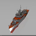 Military Water Transport With Gray Red Hull Upper Deck Radar Gear