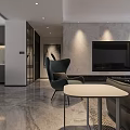 Modern Living and Dining Room Interior With Marble Wall TV Sofa And Coffee Table