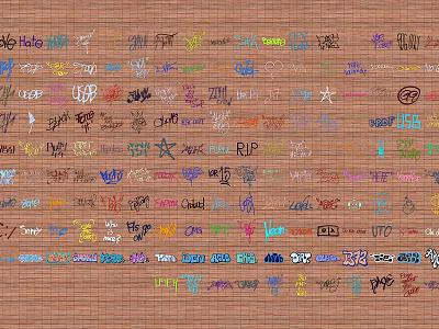 Colorful Handmade Wall Decor with Diverse Graffiti Letters and Symbols in Various Fonts and Patterns 3d model