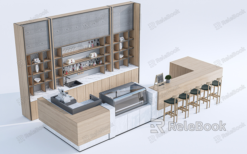 Modern Bar Counter Service Desk Water Bar Counter Cashier Counter Operating Desk Workbench model