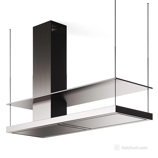 Modern Kitchen Range Hood With Black Stainless Steel Design And Glass Shelf 3d model 