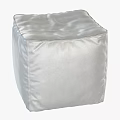 White Cube Ottoman Upholstered Soft Fabric With Stitched Design For Living Room