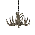 Unique Shaped Antler Chandelier With Rustic Design And Hanging Chain Bulbs 3d model