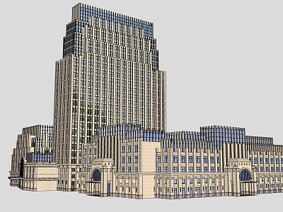 Modern Office Building with High Rise Structure Glass Curtain Walls and Stone Cladding Design 3d model