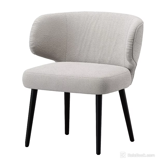 Modern Light Gray Fabric Single Sofa With Curved Backrest And Black Legs 3d model