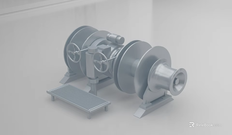 Ships Metal Anchor Windlass Mechanical Device With Control Handles And Base Structure 3d model