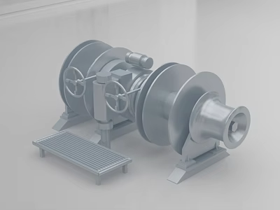 Ships Metal Anchor Windlass Mechanical Device With Control Handles And Base Structure 3d model