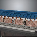 Traditional Chinese Architecture Model With Blue Tile Roof Red Decorative Walls And Gray Stone Base