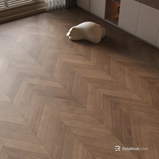 Warm Tone Wooden Flooring With Herringbone Pattern In Modern Room 3d model 