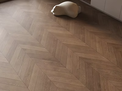 Warm Tone Wooden Flooring With Herringbone Pattern In Modern Room 3d model