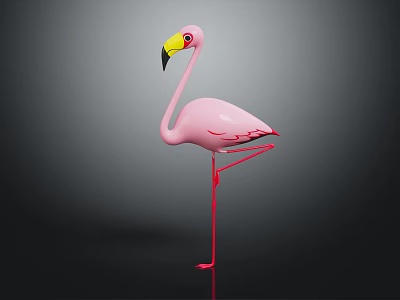 Pink Flamingo Standing On One Leg With Shiny Surface And Dark Background 3d model