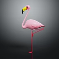 Pink Flamingo Standing On One Leg With Shiny Surface And Dark Background