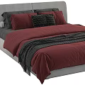 Modern Double Bed With Gray Headboard Red Bedspread Black Blanket And Pillows 3d model