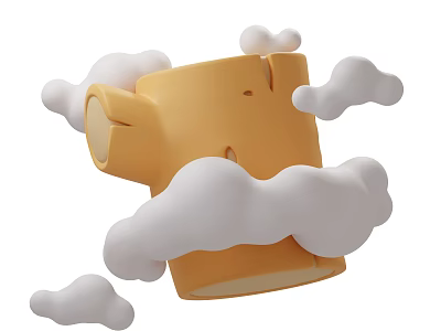 Decorative Ornaments Set with Yellow Cup Shaped Body and White Cloud Decorations in Cartoon Style 3d model