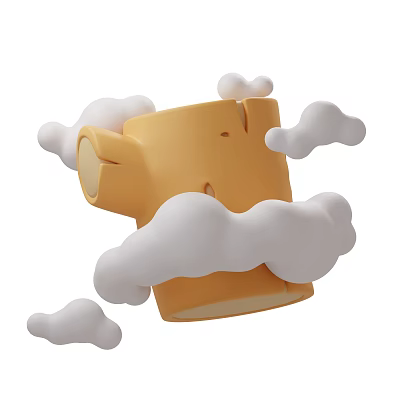 Decorative Ornaments Set with Yellow Cup Shaped Body and White Cloud Decorations in Cartoon Style 3d model