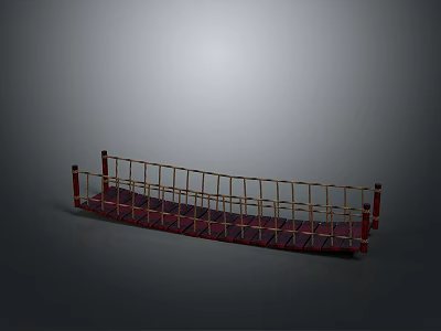 Long Red And Gold Decorative Fence Structure With Narrow Vertical Rails 3d model