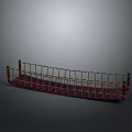 Long Red And Gold Decorative Fence Structure With Narrow Vertical Rails
